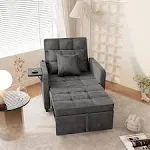 Sofa Bed Chair with Wing Table and USB Ports, Velvet / Grey