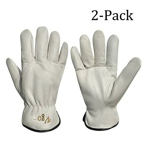 Vgo... 2-Pairs 32℉ or Above Lined Winter Cow Grain Leather Work and Driver Gloves (Size L, Cream, CA9501F)