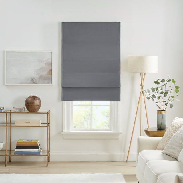 Eclipse Dillan Blackout Textured Solid Cordless Roman Shade, 64" x 33" - Gray