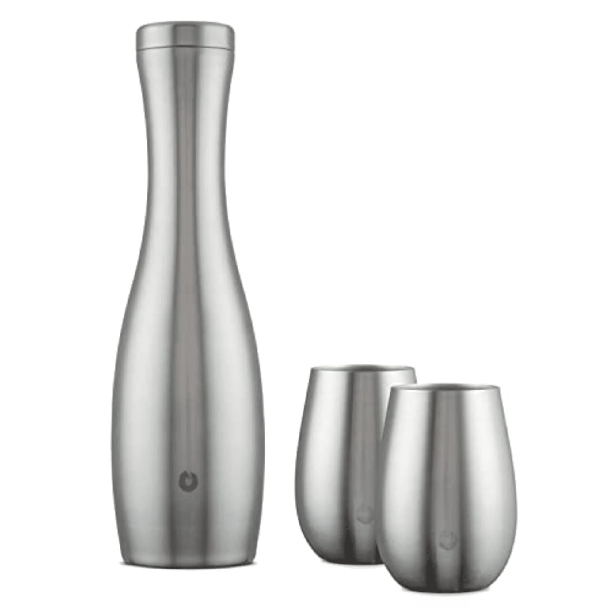 Snowfox Wine Carafe and Glass Set, Insulated Stainless Steel Carafe and Set of 2 Matching Wine Glasses, Stainless Steel