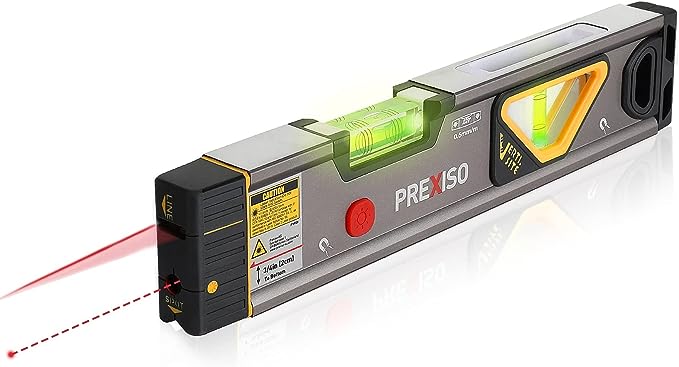 PREXISO 2-in-1 Laser Level 12 in Spirit Level with Light, 100Ft Alignment Point & 30Ft Leveling Line, Magnetic Laser Leveler Tool for Construction Picture Hanging Wall Writing Painting Home Renovation