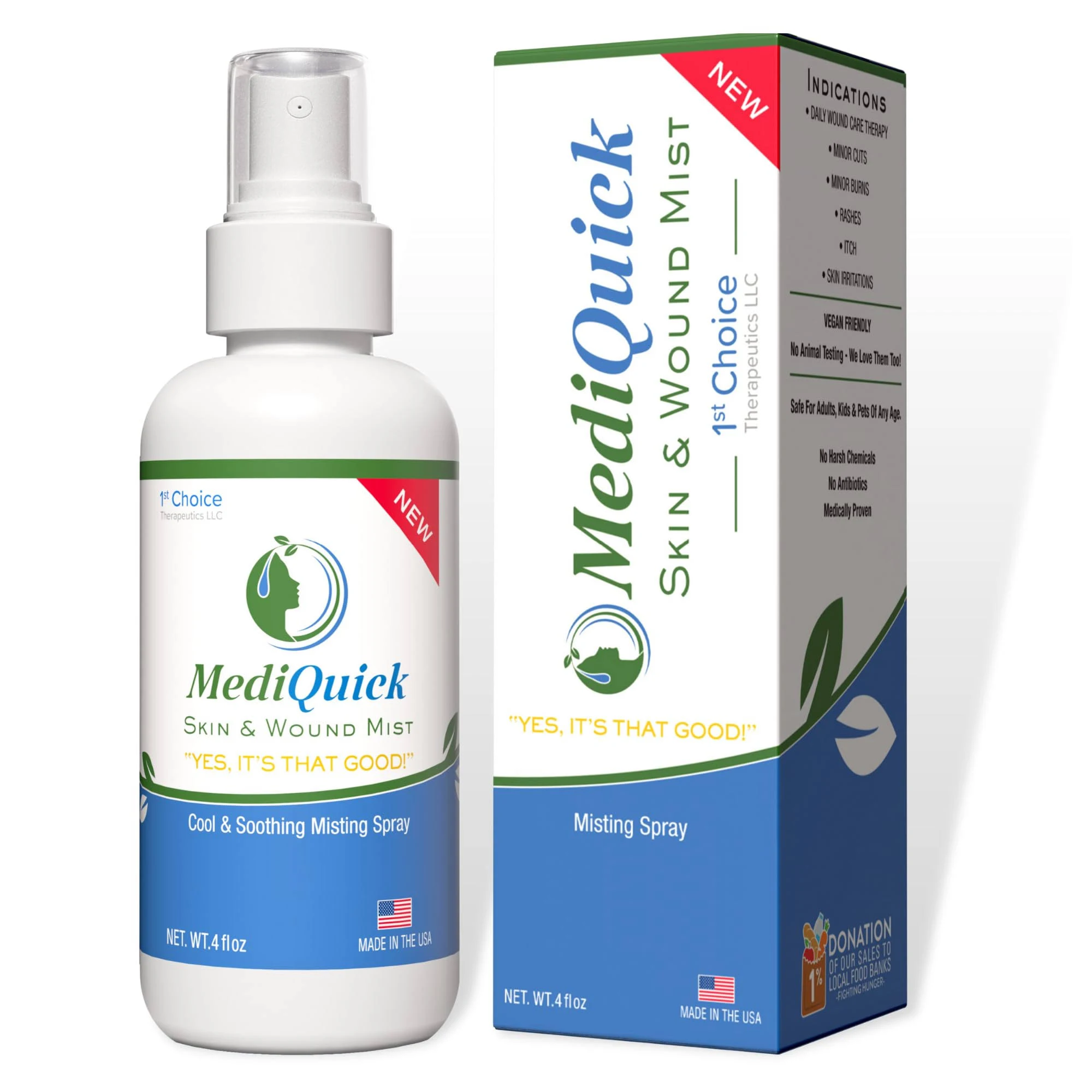 MediQuick Mist Skin & Wound Repair helps speed Healing Naturally with a 12 hour action Safe with No Sting | Helps with Acne,Rash,Burns,Cuts,Eczema,Itch,Bites & More First-Aid Must Have-Made in USA 4oz