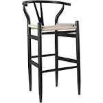 New Stone &amp; Beam Bar Height Wishbone Barstool Black &amp; Natural Beige Beech Wood 