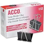 ACCO Binder Clips Large 2 Boxes 12 Clips/Box 72102 Black