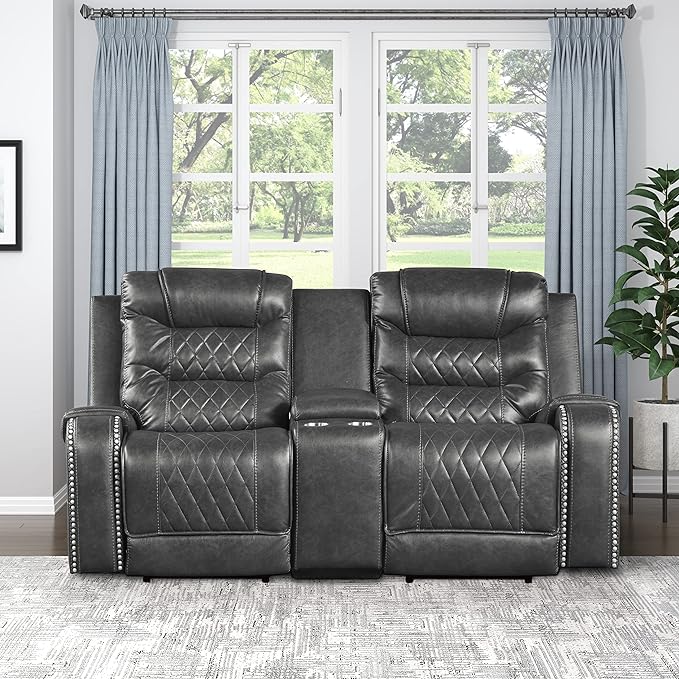 Lexicon Derringer Wall Hugger Power Double Reclining Loveseat, Gray