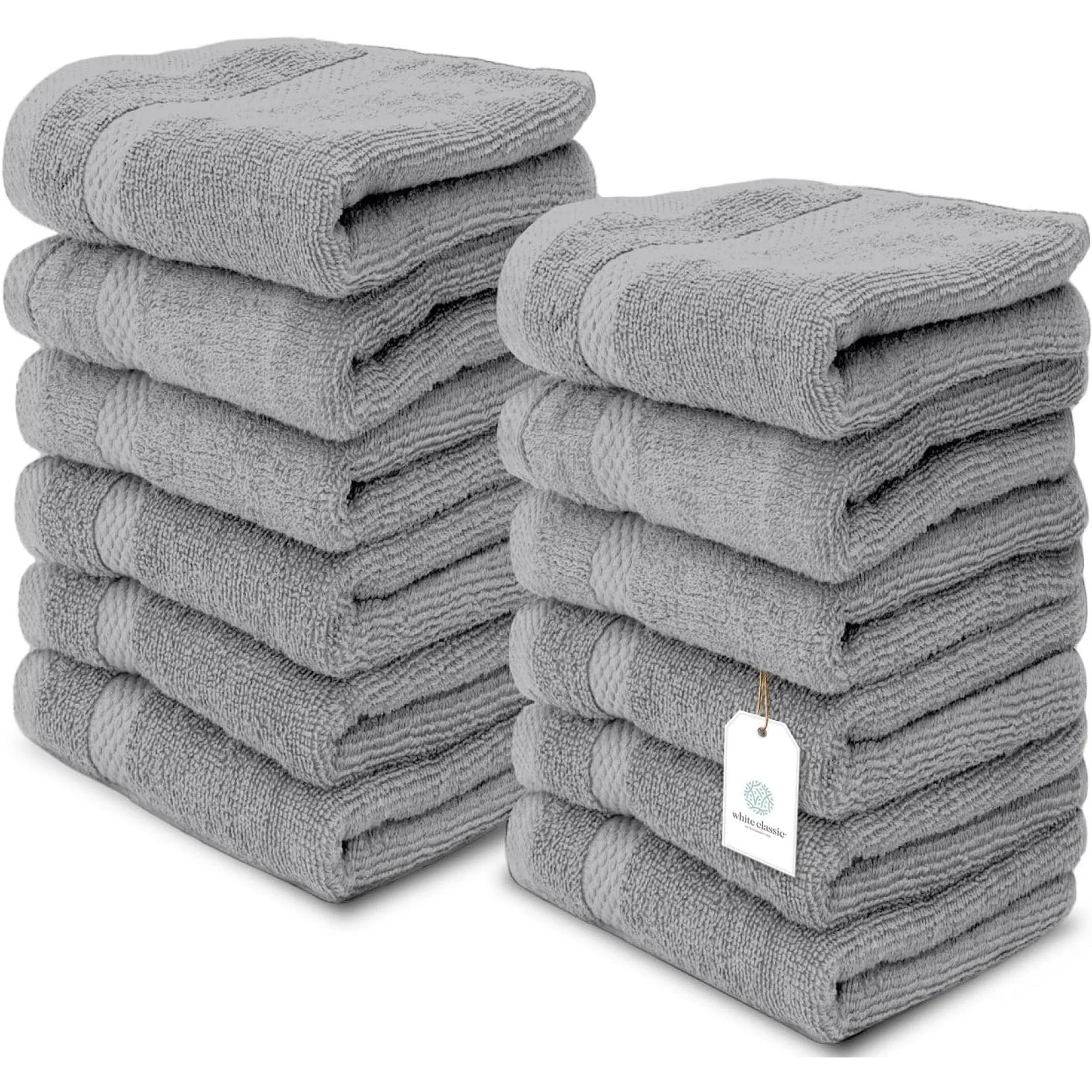 White Classic Luxury Cotton Washcloth 13x13 - Set of 12