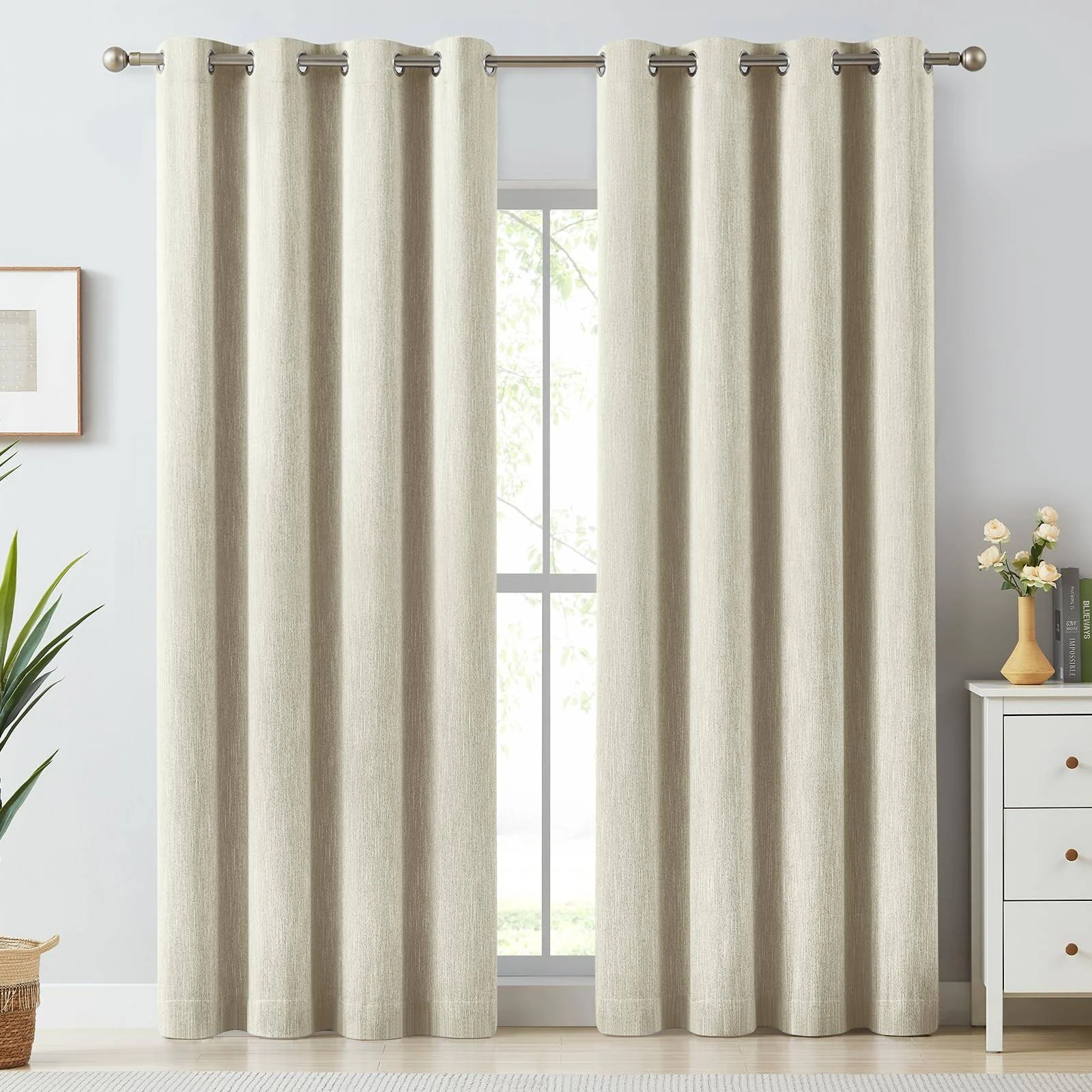 Melodieux Elegant Cotton Room Darkening Blackout Curtains for Living Room Bedroom Thermal Insulated Grommet Drapes