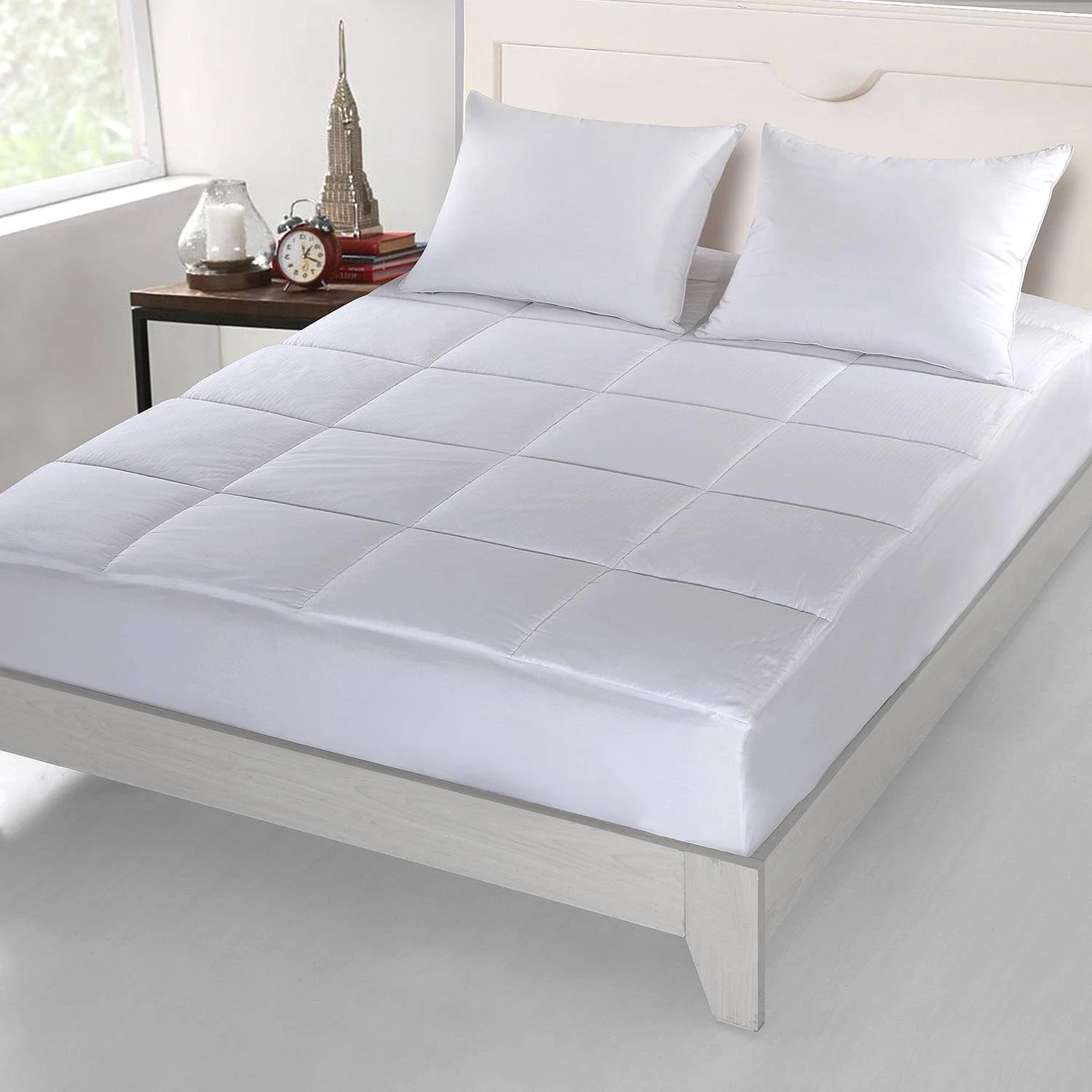 Cottonlux 500 Thread Count Cotton Mattress Pad, White, Queen