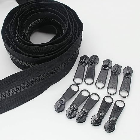 #10 Large Plastic Zipper by The Yard Bulk 5 Yards with 10pcs Long Sliders for...