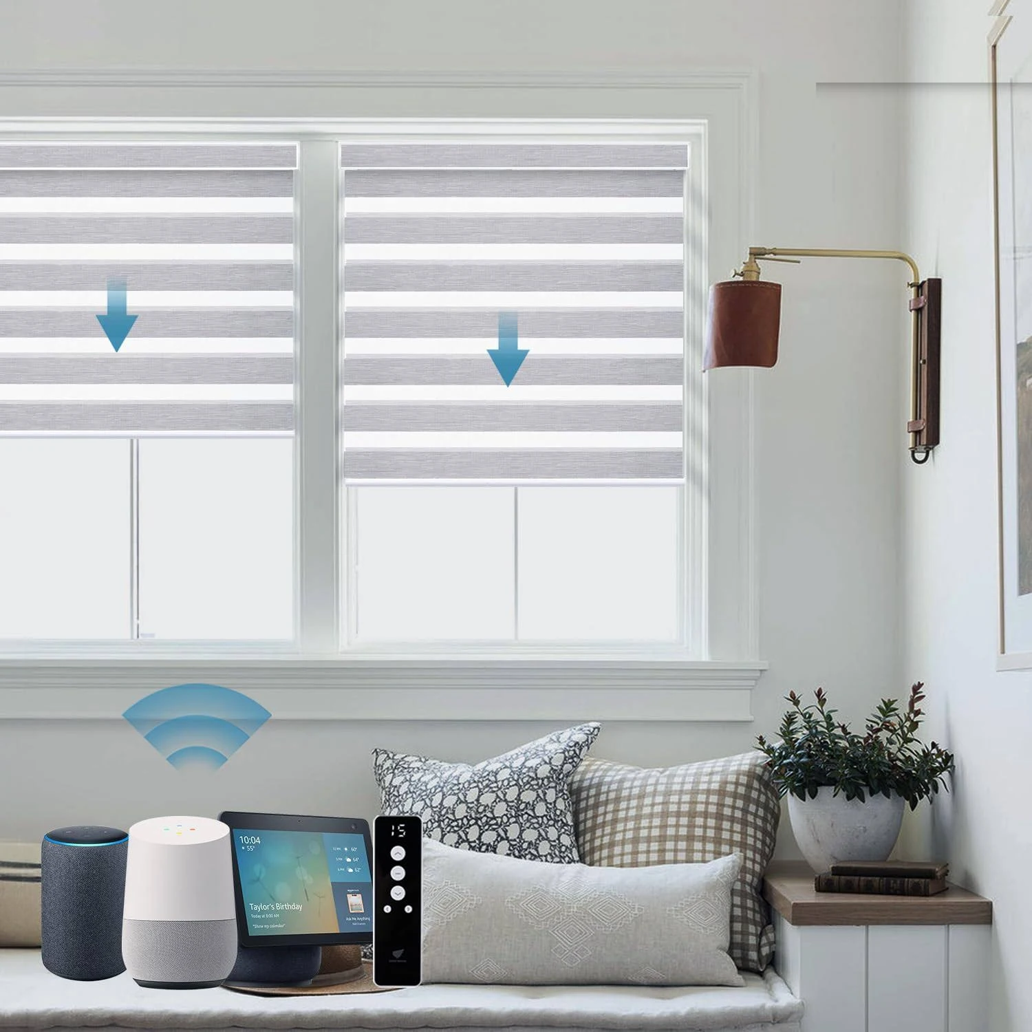 SmartWings Motorized Zebra Shades Work with HomeKit, Alexa, Google Home, 85% Blackout Light Filtering Day Night Sheer Blinds, Privacy Light Control, F