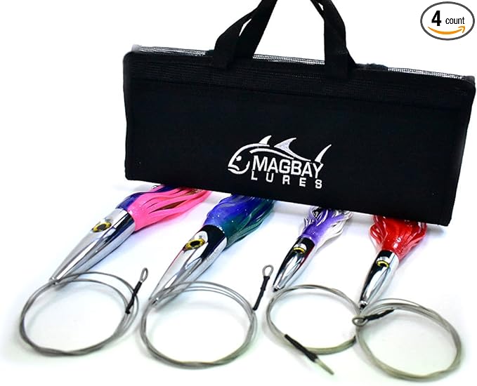 High Speed Tournament Wahoo Trolling Lure Set + Bag & Cable Rigged