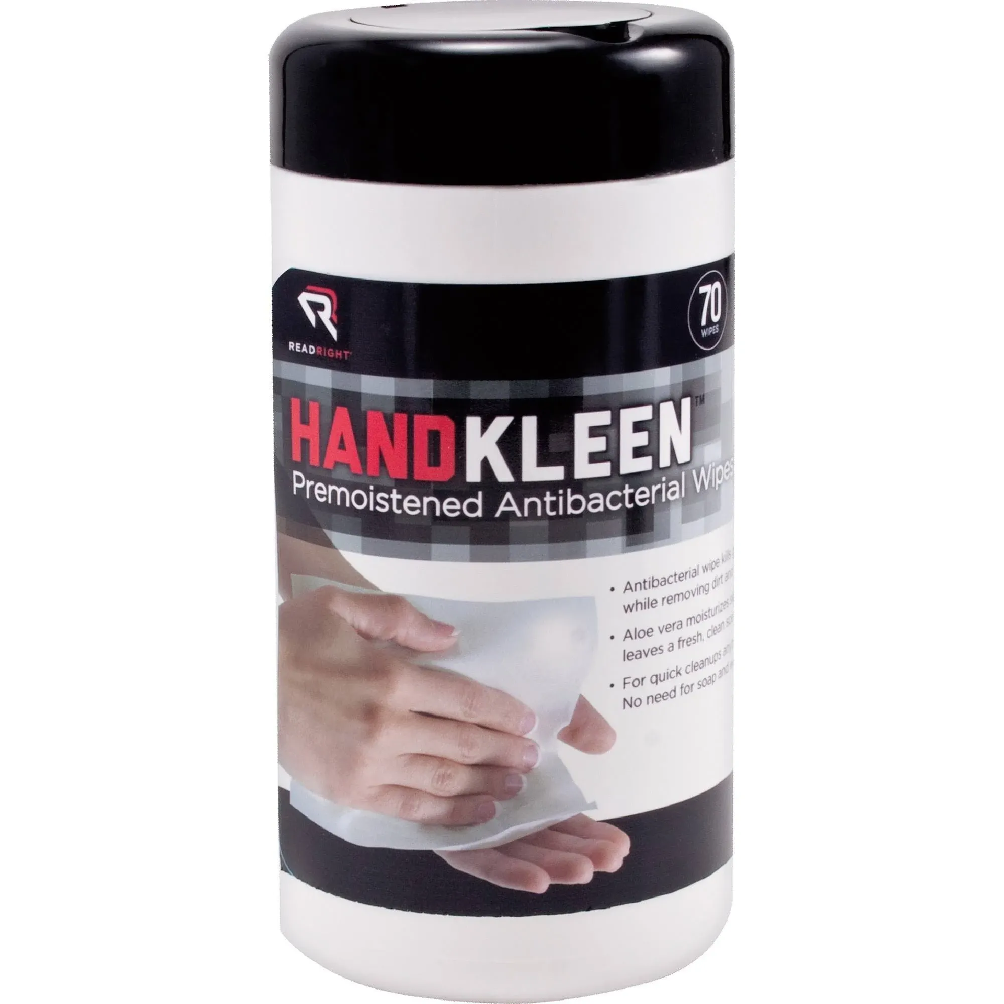 Read Right HandKleen Premoistened Antibacterial Wipes, Cloth, 5.5 x 6.5, 70/Tub