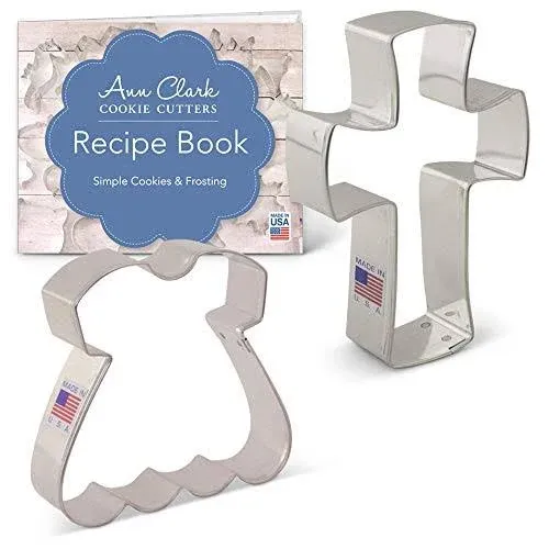 Religious Baptism/First Communion Cookie Cutters 2-Pc. Set Made in the USA by Ann Clark, Dress and Holy Cross