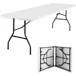 FDW Folding Half Portable Foldable Table for Parties Backyard Events (White, 6 FT 70 * 29) (White, 8 FT)