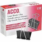 ACCO Binder Clips, Large, Black, 12/Box