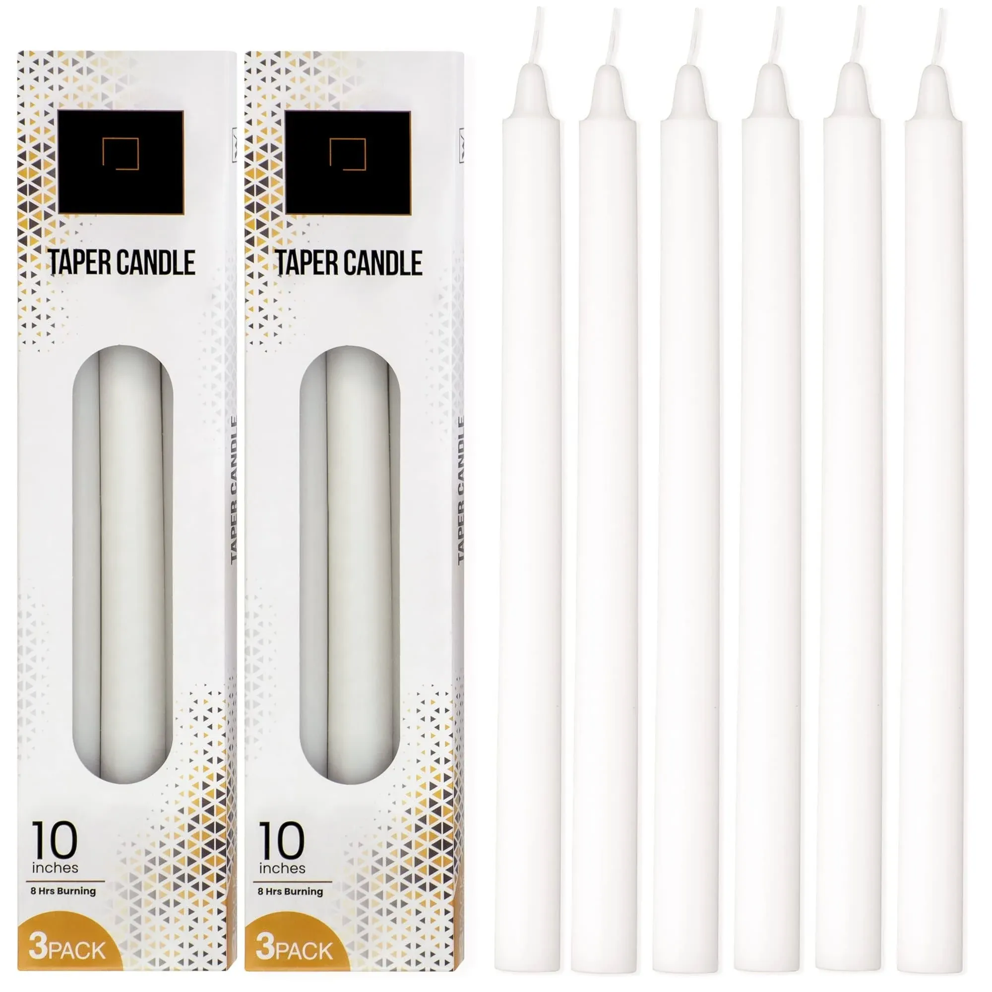 DecorRack 6 Ivory Taper Candles, 10 inch, Unscented Long Lasting and Smokeless, Premium Quality Dinner Candles Ideal for Weddings, Party, and Home Décor (2 Boxes, 3 Candles Each)…