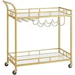 Bar Cart Gold, Home Bar Serving Cart, Wine Cart with 2 Mirrored Shelves