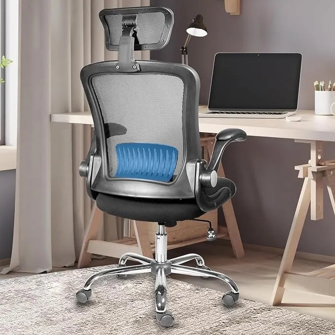 MUZII Desk Chair with Arms, Ergonomic Mesh Office Chair with Lumbar Support, Desk Chair with Wheels, Task Chair with Arms Executive Office Chair for Home Office Room Black