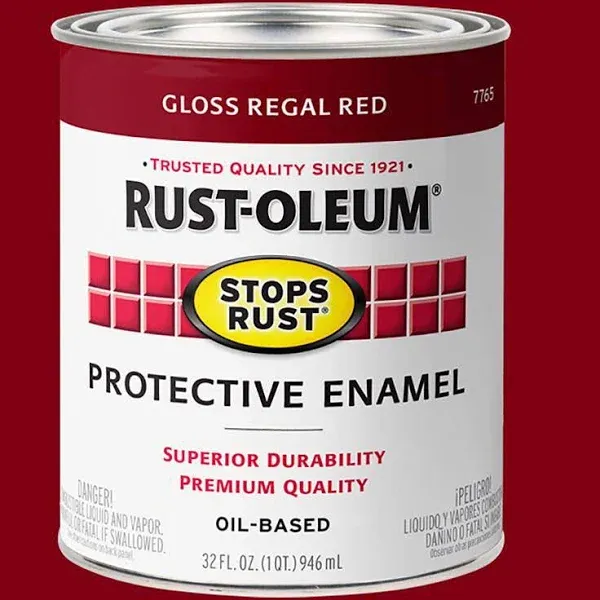 Rust-Oleum 7765502 Stops Rust Brush On Paint, Quart, Gloss Regal Red