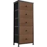 Vertical Narrow Metal Tower Dresser w/ 5 Fabric Drawer Bins, Espresso(For Parts)