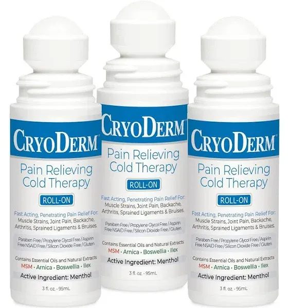 CryoDerm Cold Therapy 3 oz Roll On (4 Pack)