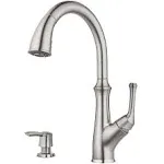 Pfister Tamera Kitchen Faucet with Pull Down Sprayer and Soap Dispenser, Single Handle, High Arc, Stainless Steel Finish, F5297TAS