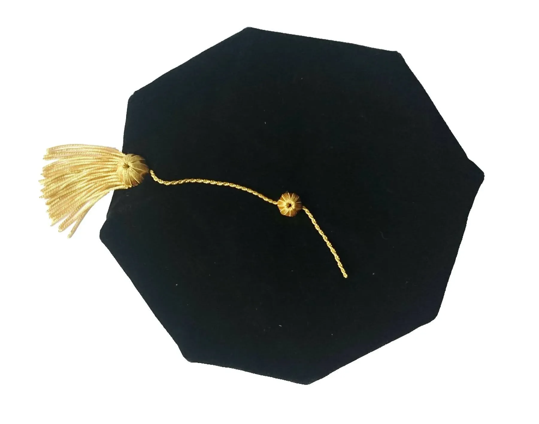 Grad Days Doctoral Graduation Tam Unisex Black Velvet 8-Sided with Gold Bulli...