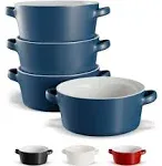 Soup Bowls with Handles, Ceramic Oven Safe Bowls, Kook Individual Soup Crocks, Stackable Dish, Broil, Oven, Microwave and Dishwasher Safe, for Casserole, Pasta, Cereal, 23.6 Oz, Set of 4, (Matte Blue)