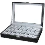 24 Slots Watch Box Organizer Case Display Jewelry Collection Organiser Holder US