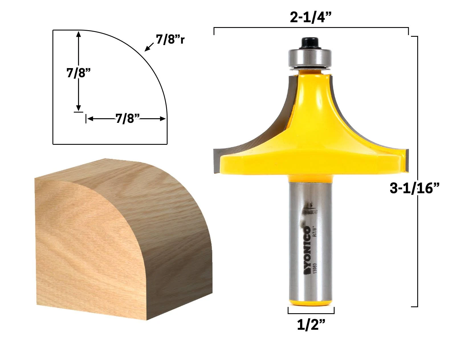 YONICO 13969 7/8-Inch Radius Round Over Edge Forming Router Bit 1/2-Inch Shank