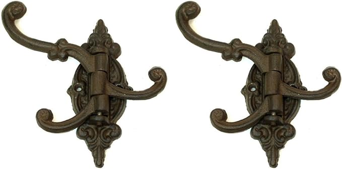 Cast Iron Swivel Wall Hook Bracket with 3 Hooks - Set of 2