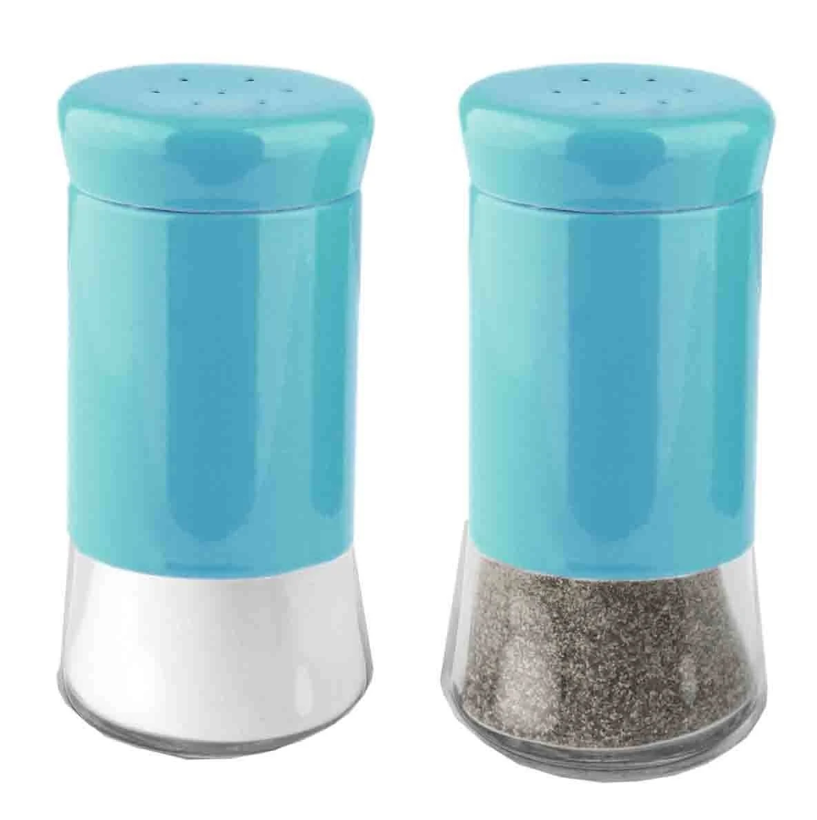 Home Basics Essence Collection Salt and Pepper Shaker Set Turquoise Blue