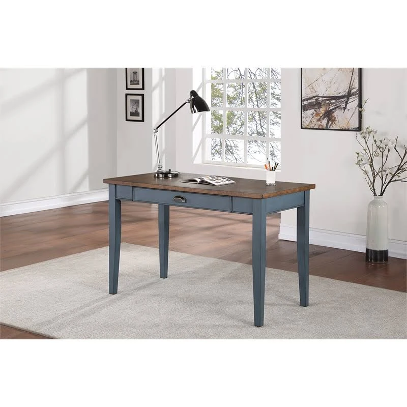 Martin Furniture Farmhouse Wood Writing Desk, Writing Table, Office Desk, Blue