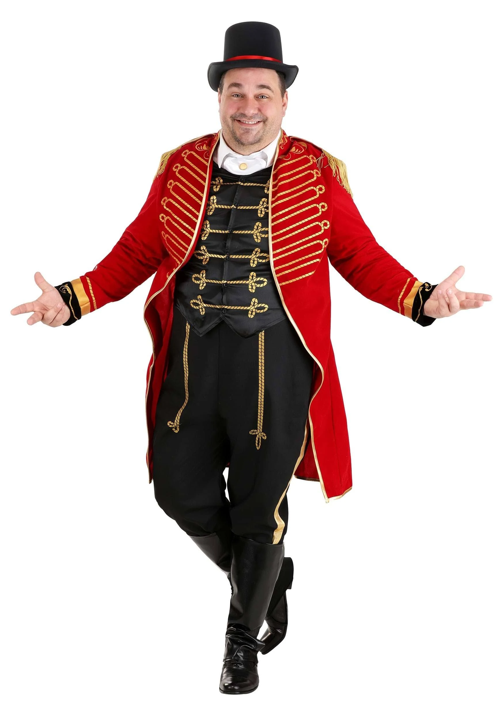 Mens Plus Size Circus Ringmaster Costume for Halloween | Ringleader Ensemble with Printed Braid & Cord Trim