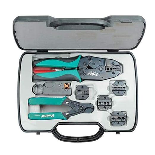 Pro'sKit 500-001 Coax Crimping Kit, Crimp Frame, 5 Dies, Rotary Stripper, Multi, One Size