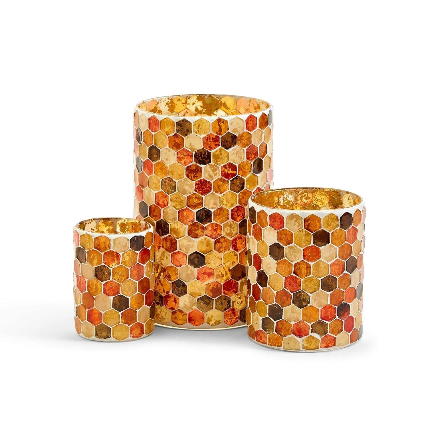 Two's Company Honeycomb Set of 3 Mosaic Tealight Candleholders Include