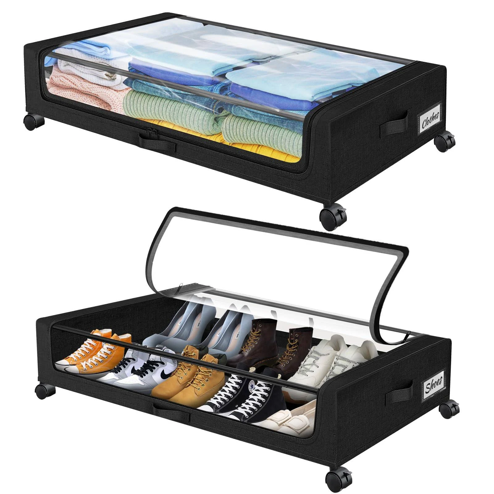 2 Pack under Bed Storage with Wheels, under Bed Shoe Storage Larger Capacity wi