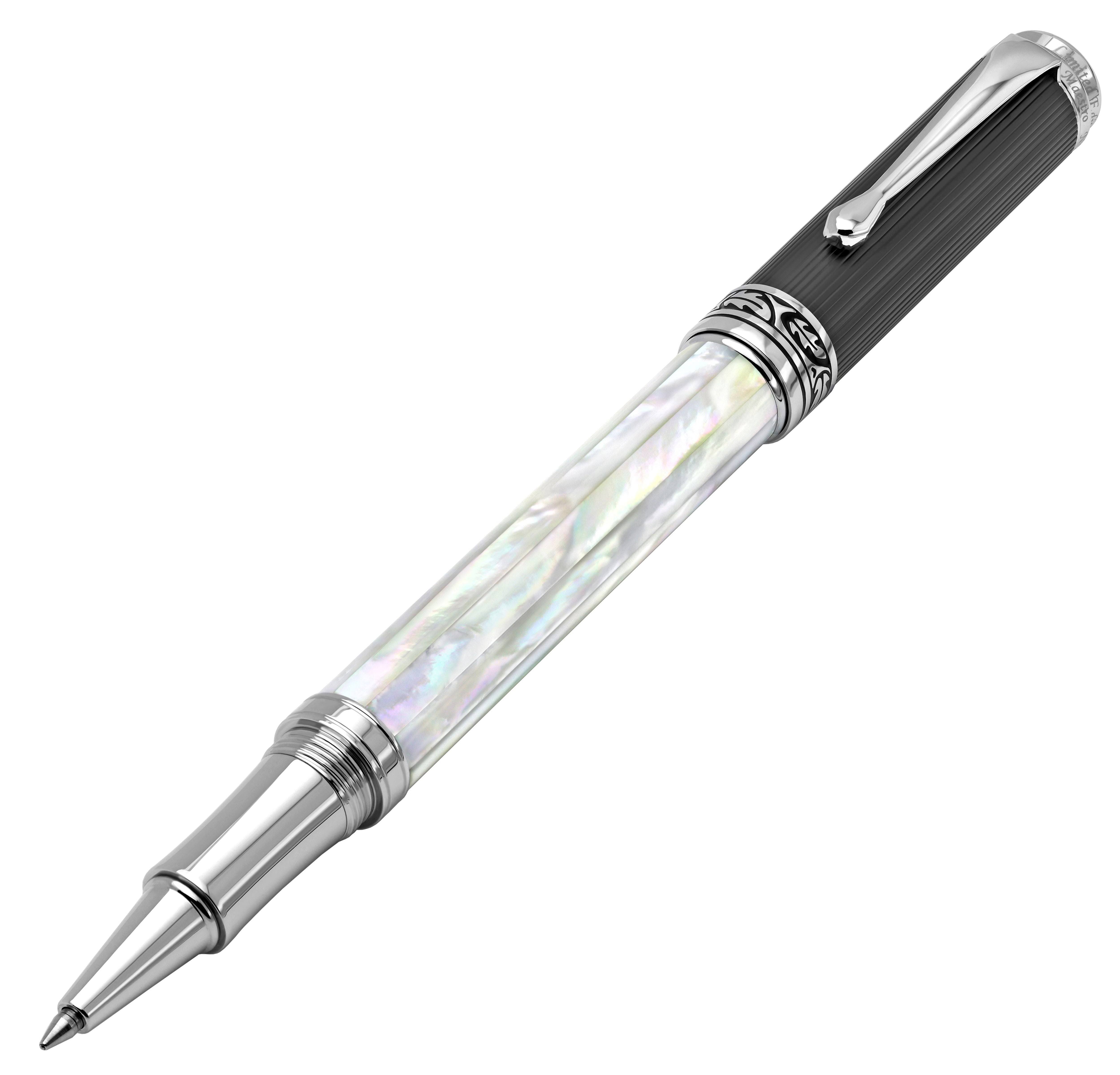 Xezo Maestro Handmade Rollerball Pen, Fine Point. Iridescent Oceanic Origin White Mother of Pearl with Diamond-Like Carbon PVD. Serialized, No Two Pens Alike