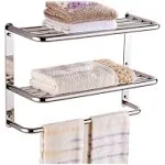 Dracelo 24 in. 3-Tier Wall-Mounted 304 Stainless Steel Towel Rack with Towel Bars in Polished