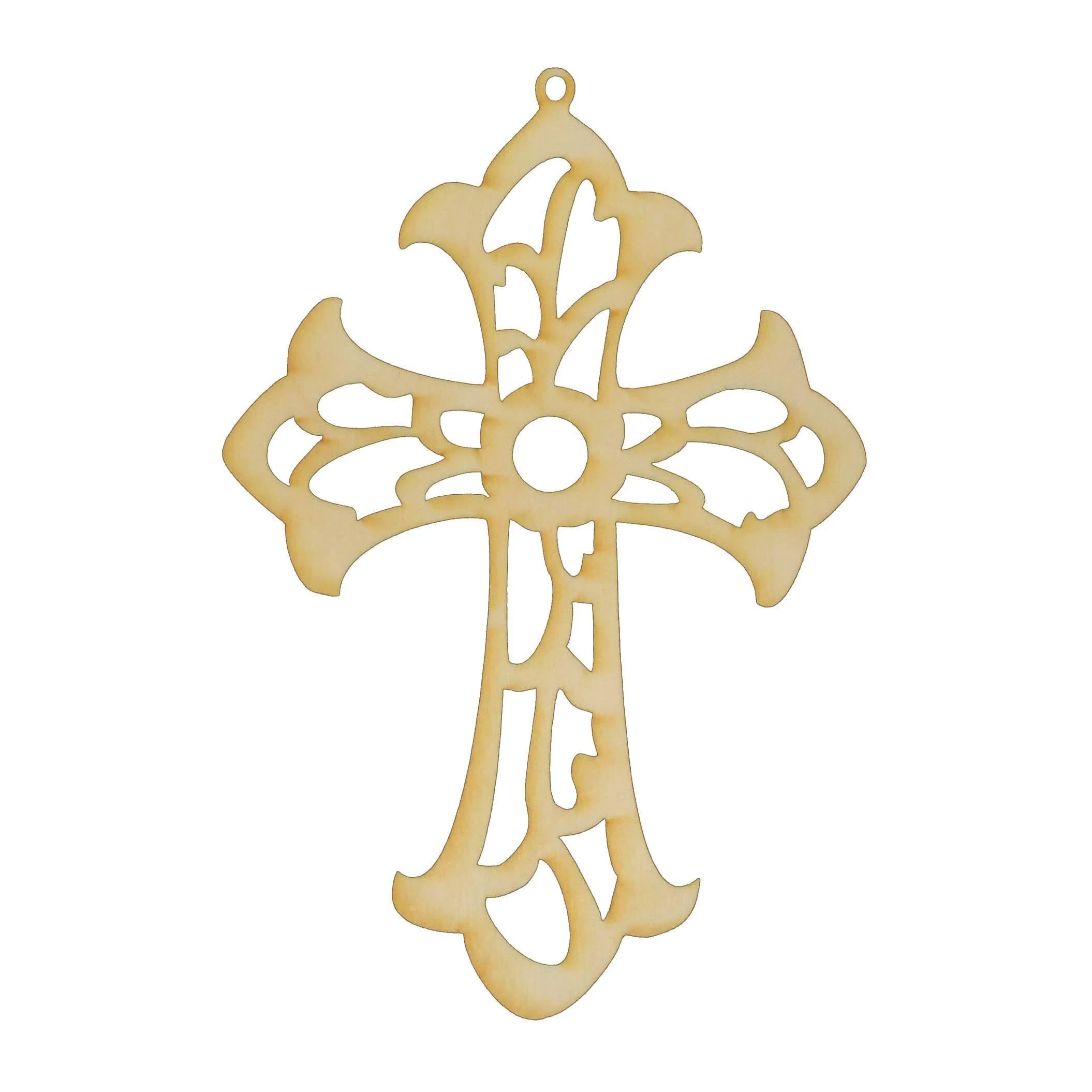 Unfinished Cross with Scroll Work Wood Cutout Available in a Variety of Sizes and Thicknesses (1/4&quot; Thickness, Medium 5.5&quot; x 8&quot; (Sold Individually))