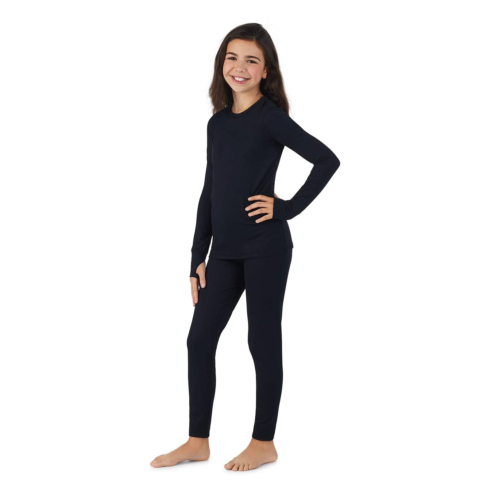 Cuddl Duds Girls Cold Weather Fleece-Lined Thermal Underwear 2-Piece Set - Kids Long Sleeve Top and Leggings Long Johns