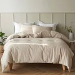  French Linen Duvet Cover Set 88&#034; x 92&#034;- 3 Pieces (1 Comforter Queen Off White