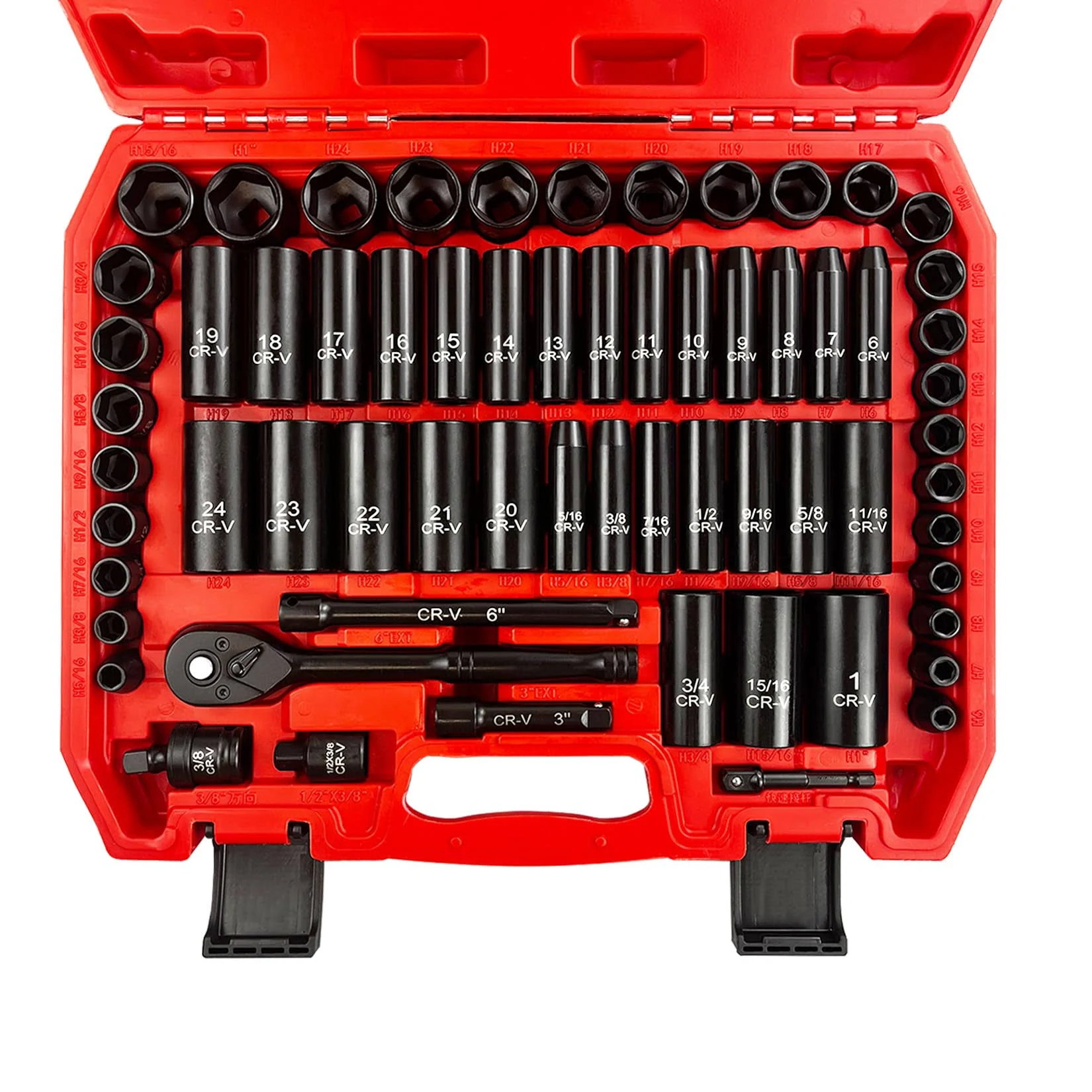 64pcs 3/8&#034; Socket Set,Drive Impact Socket Set, SAE/Metric, Deep &amp; Shallow, Cr...