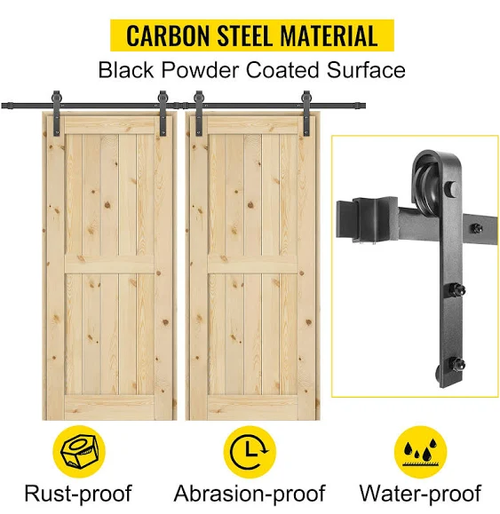 VEVOR Sliding Barn Door Hardware Kit, 9FT Barn Door Kit, 330LBS Load-Bearing Double Barn Door Hardware Kit, Carbon Steel Barn Door Track, Darn Door for 1.37-1.77" Thickness & 4.5FT Wide Door Panel