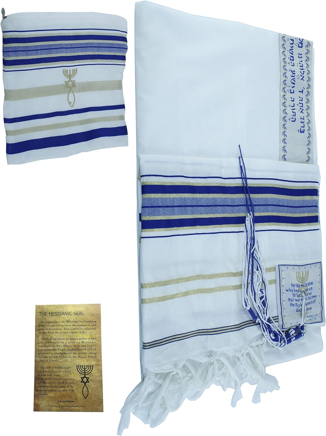 Holy Land Market Messianic Christian Shawl/Tallit - The Messiah Tallit - Royal Blue - Small