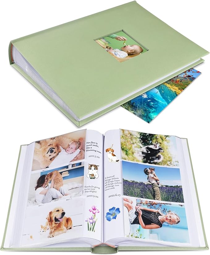 Photo Album 4x6 Hold 402 Photos with Memo Slip-in Pockets Photo Book, Linen Cover Picture Photo Albums with Writing Space for Wedding Family Baby Vacation Mother's Day Beige