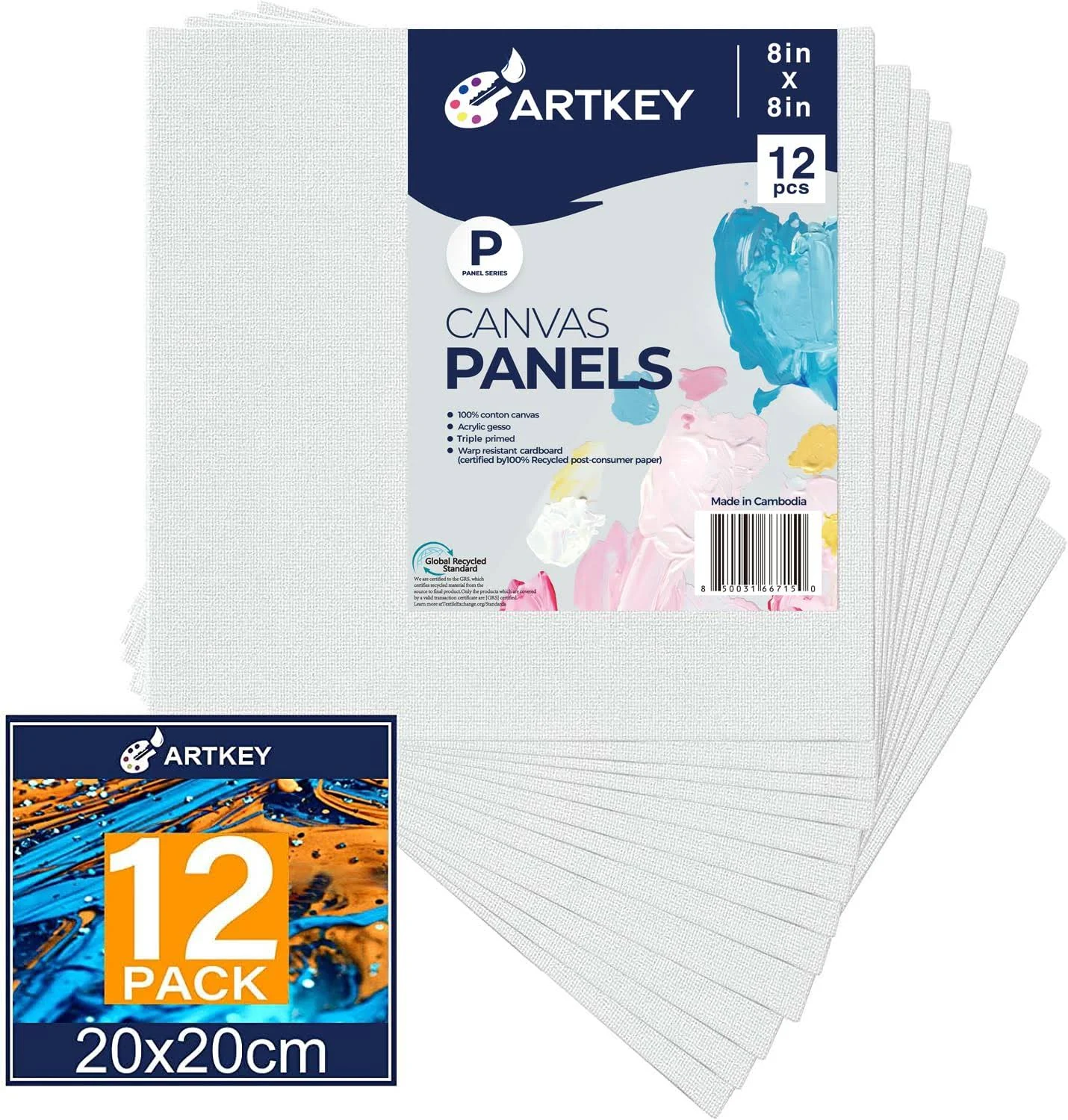 Artkey Canvas Panels 11x14 Inch 24-Pack 10 oz Primed 100% Cotton Canvases for Painting