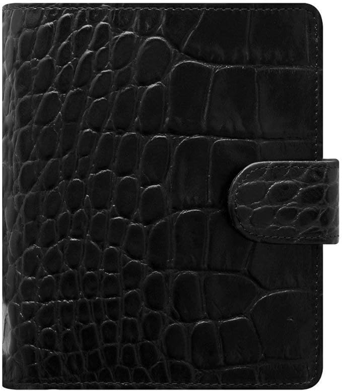 Filofax Classic Croc Print Leather Organizer Agenda Calendar with Jot Pad Refills (Pocket, Ebony Black 2024)