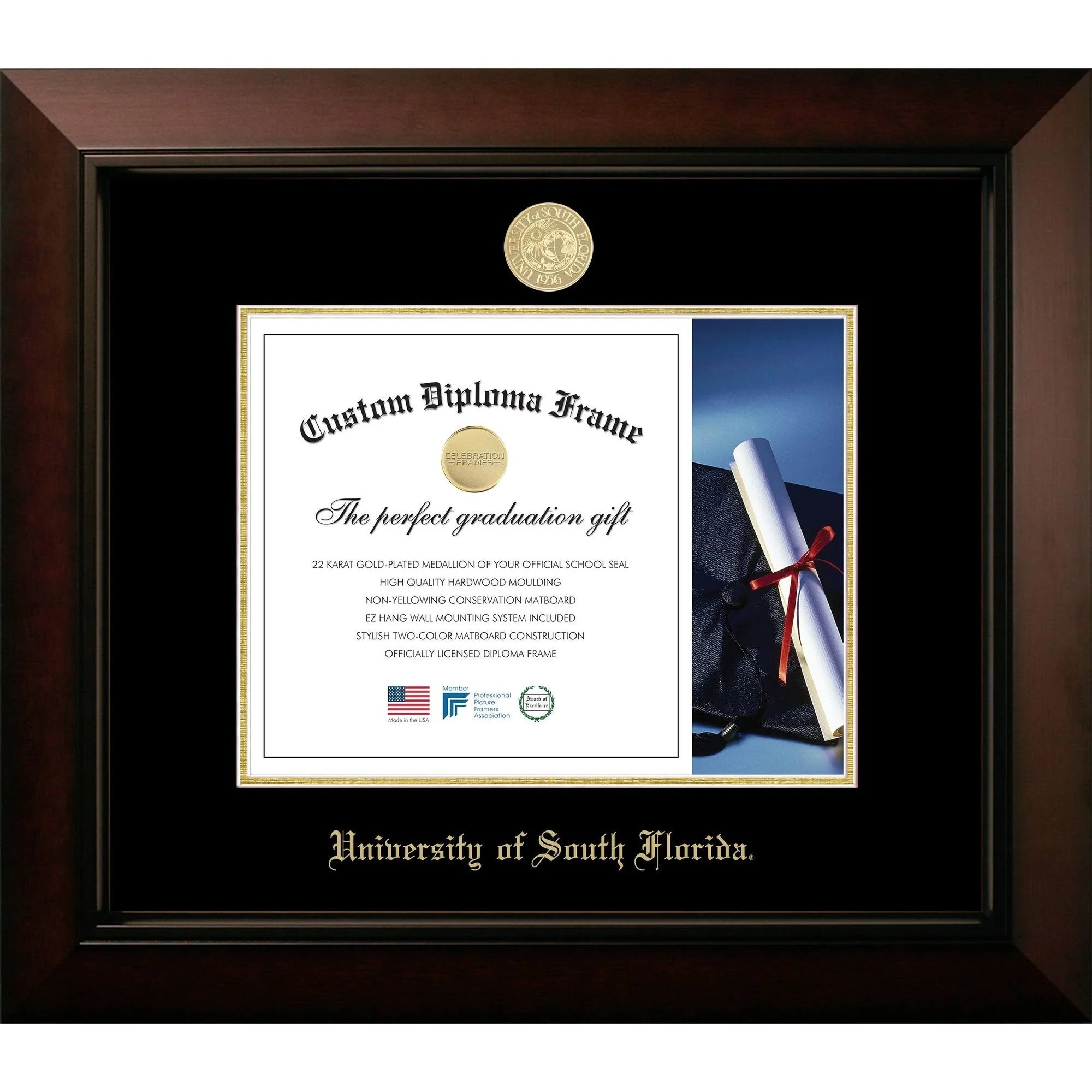 Campus Images South Florida Bulls 11w x 8.5h Legacy Black Cherry Gold Embossed Diploma Frame