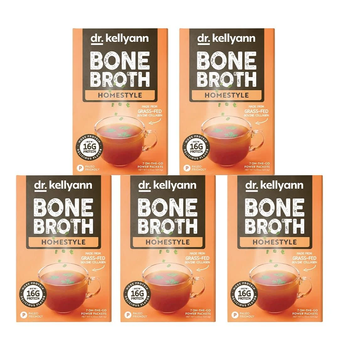 Dr. Kellyann Bone Broth Collagen Powder Packets (35 Servings, 5 Boxes), 100% Grass-Fed Hydrolyzed Collagen Powder, Keto & Paleo Friendly